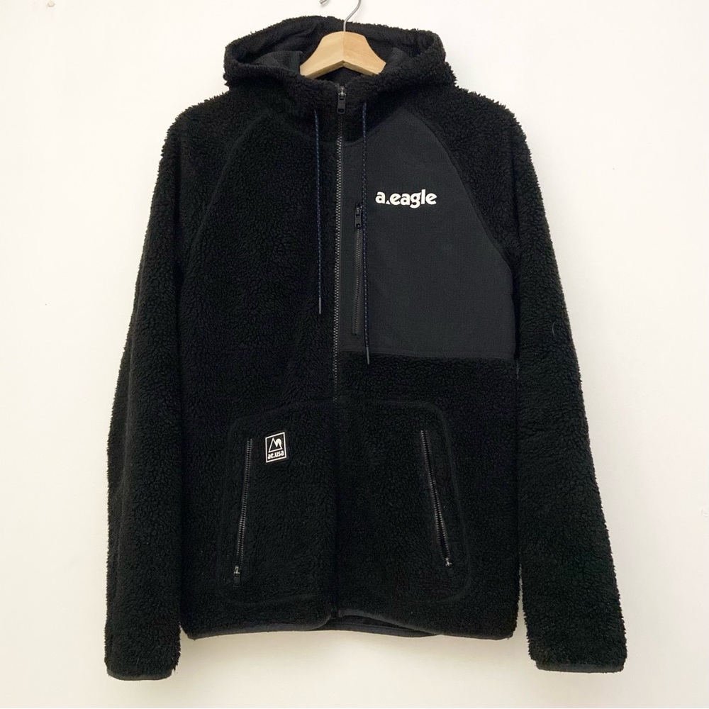 American Eagle Black Fleece Hooded Jacket